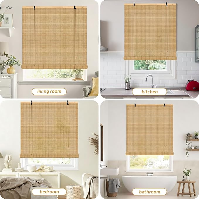 Bamboo Roll Up Shades for Windows 32Wx72L, Light Filtering Hanging Window Blinds - Image 6