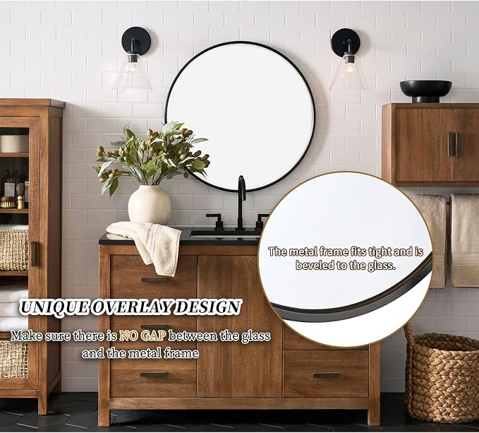 G-LEAF Black Round Mirror 24 inch, Circle Mirror - Image 6