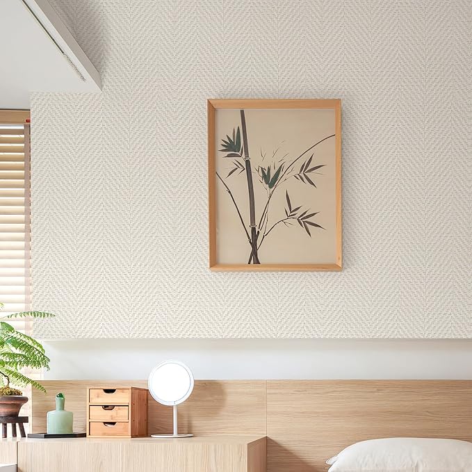 Rugreat Striped Grasscloth Wallpaper Peel and Stick Textured Grass Cloth - Image 2