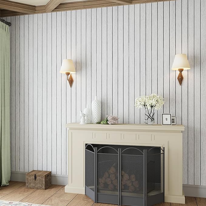 VEELIKE Whitewashed Wood Slat Wall Panels Peel and Stick Wood Wall Panel - Image 7