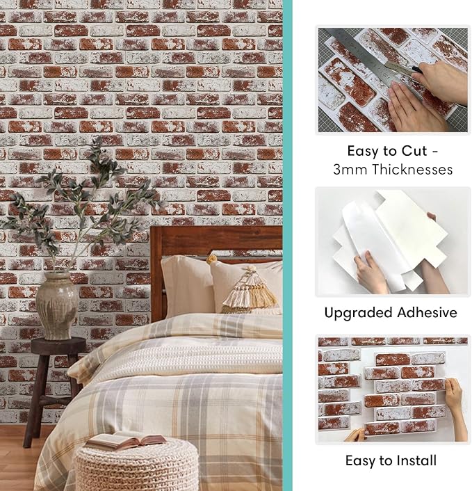 Commomy 10 Pcs 3D Brick Peel and Stick - Image 6