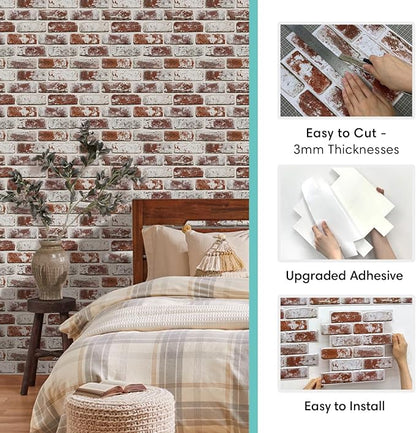 Commomy 10 Pcs 3D Brick Peel and Stick - Image 6