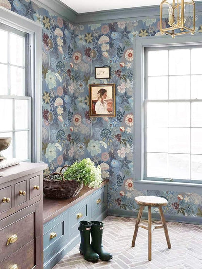 Ismoon Floral Peel and Stick Wallpaper Vintage Blue Contact Paper Jellyfish - Image 3