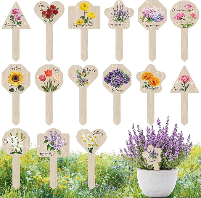Plant Label Signs- 15PACK Flower Plant Markers, Herb Plant Tags for Outdoor Garden Waterproof, Gardening Supplies with Names, Indoor Patio Tags for Greenhouse Flowers Greenery Seedling