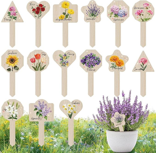 Plant Label Signs- 15PACK Flower Plant Markers, Herb Plant Tags for Outdoor Garden Waterproof, Gardening Supplies with Names, Indoor Patio Tags for Greenhouse Flowers Greenery Seedling
