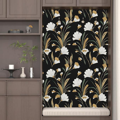 Laatse Black Gold Peel and Stick Wallpaper White Floral Contact Paper 17.5in x - Image 4
