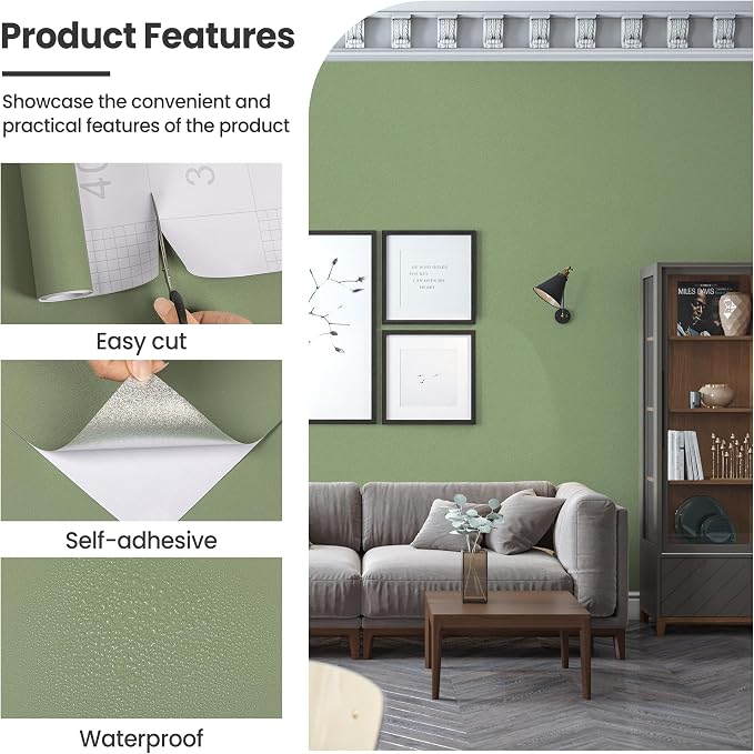 practicalWs Green Peel and Stick Wallpaper, 15.7" x 118.1" Green Contact Paper - Image 3