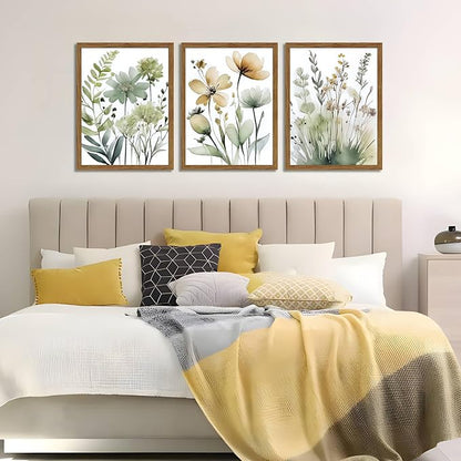Wood Framed Sage Green Botanical Wall Art Set of 3, Boho Floral Canvas Wall - Image 8