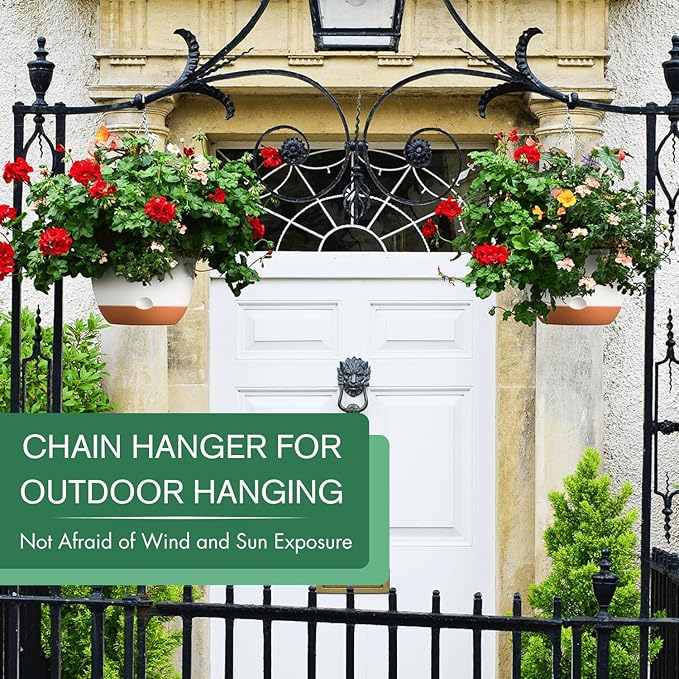 Set of 2-8 Inch Hanging Planters for Indoor Plants with Self-Watering Includes Hanging Pots for Plants, Outdoor Hanging Plant Pot with Drainage, and 2 Types of Hanging Baskets Hangers (White)