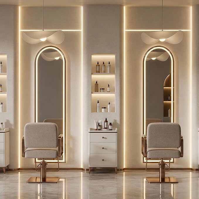 Arched Full Length Mirror with LED Lights, Body Floor Mirrors with Dimming & 3 - Image 8