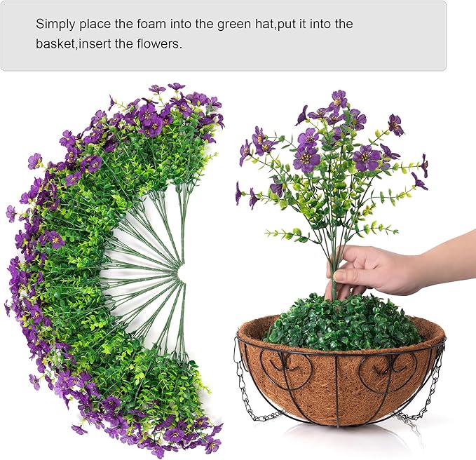 Artificial Fake Hanging Plants Flowers with Basket Outdoor Decor Faux Silk Dasiy Flower Arrangements in Pot Planter for Porch Home Indoor Patio Garden Yard Decoration