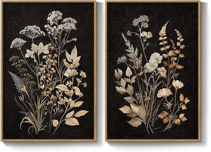 Large Framed Vintage Botanical Wall Art Set of 2, Neutral Farmhouse Moody - Image 9