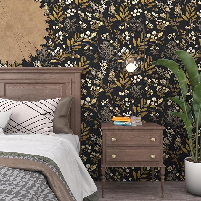 Laatse Gothic Wallpaper Peel and Stick Dark Floral Wallpaper 17.5in x 78.7in - Image 5