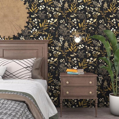 Laatse Gothic Wallpaper Peel and Stick Dark Floral Wallpaper 17.5in x 78.7in - Image 5