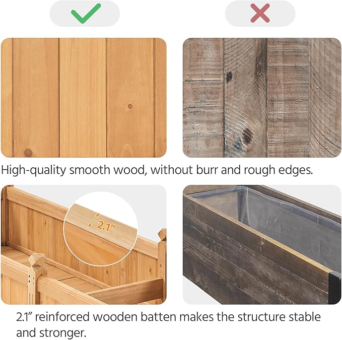 Yaheetech 90.5″ L×23.5″ W×16″ H Wooden Raised Garden Bed, Horticulture Wood Rectangular Garden Planter Outdoor, Raised Planter Box for Yard/Greenhouse/Vegetable/Flower/Herbs, Light Brown, 2pcs