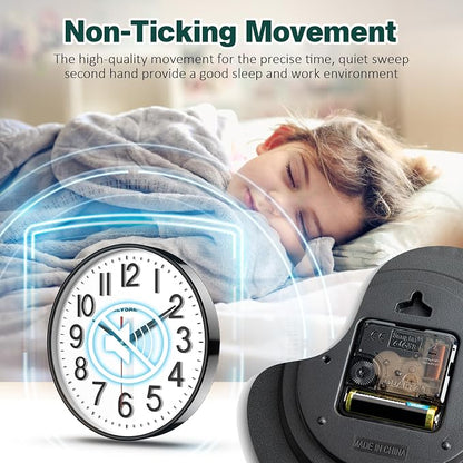 GLVSAE Wall Clock 12 Inches Non-Ticking Wall Clocks Battery Operated Large Easy - Image 4