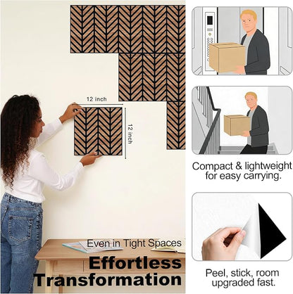 Mollywell Acoustic Panels, PVC Wood-Grain Decor, 12x12 Inch Carved Pattern - Image 5
