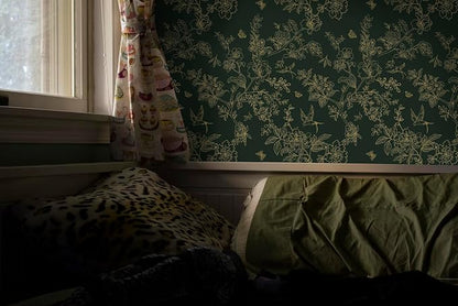 Froluya Dark Green and Gold Wallpaper Floral Peel and Stick Wallpaper - Image 3