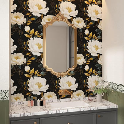 Extra Long Dark Floral Peel and Stick Wallpaper, 17.5In x 393In Vintage Big - Image 6