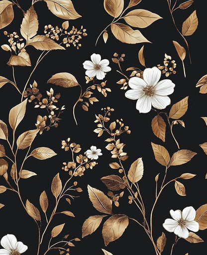 Extra Long Vintage Gold Wallpaper, 17.5" x 393" Classic Black and Gold Floral by VOLEAARWALLPAPER