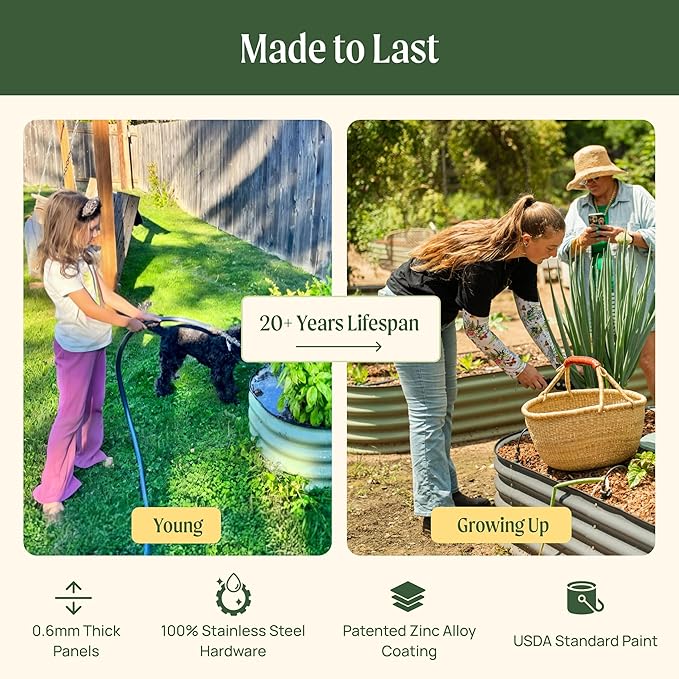 Vego garden Raised Garden Bed Kit, 17" Tall 10 in 1 Modular Metal Raised Garden Beds Kit, Metal Planter Box for Vegetables, Flowers, Herbs, Olive Green