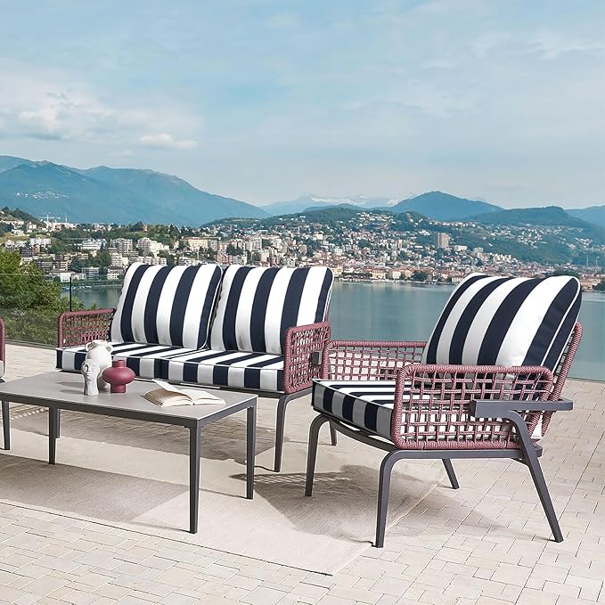LVTXIII Outdoor Deep Seat Cushion Patio Seat and Back Cushion Set Seasonal Chair Cushion with Removable Cover and Adjustable Buckle for Home and Garden, 22"x22"x4", Cabana Navy