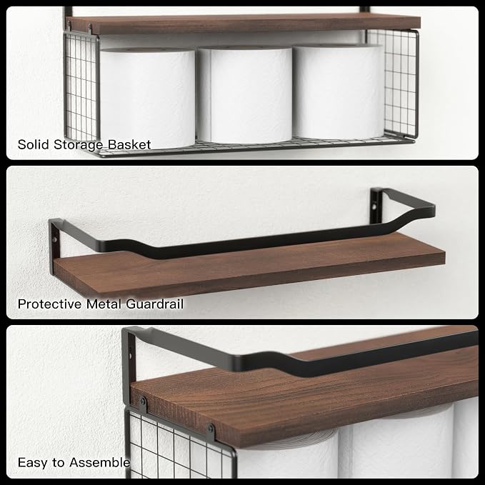 WOPITUES Floating Shelves with Wire Storage Basket, Bathroom Shelves Over - Image 4
