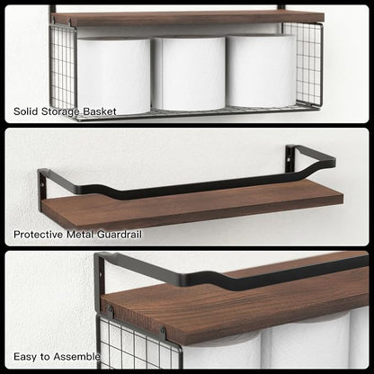WOPITUES Floating Shelves with Wire Storage Basket, Bathroom Shelves Over - Image 4
