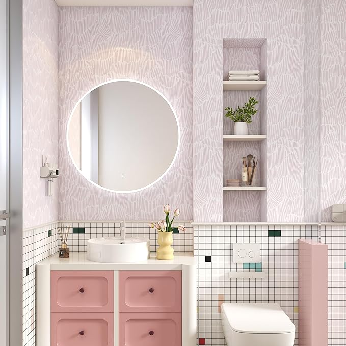 Theper Pink Striped Wallpaper Peel and Stick Wallpaper Boho 17.3"×197" Simple - Image 6
