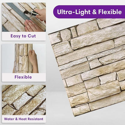 3D Peel and Stick Faux Stone Wall Panels 11.8" x 11.8" 10-Pack, Stone-Look Wall - Image 5