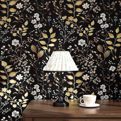 Laatse Boho Wallpaper Peel and Stick Dark Floral Wallpaper 17.5in x118in - Image 4