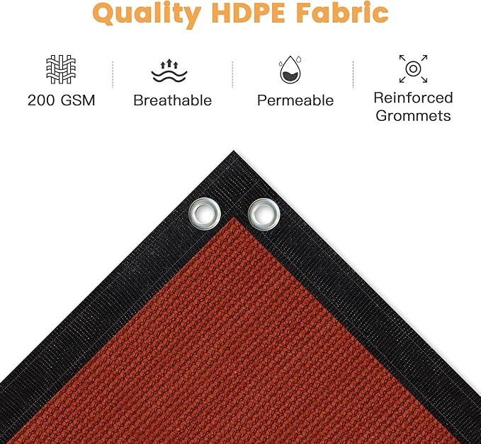 VICLLAX Shade Fabric Sun Shade Cloth with Every 2 FT Grommets for Patio Garden Pergola Cover Canopy 20x21 FT, Rust Red