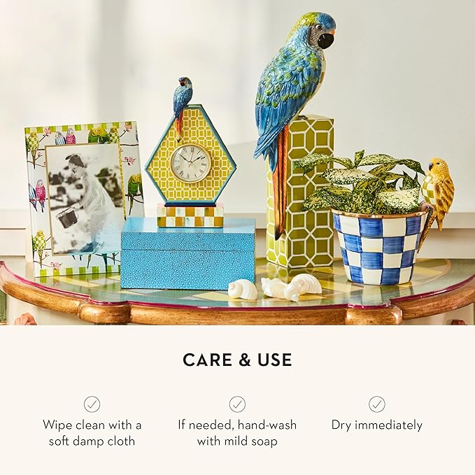 MACKENZIE-CHILDS Enamel Garden Pot, Decorative Pot for Plants, Outdoor Flowerpot Decor, Small, Blue-and-White Royal Check