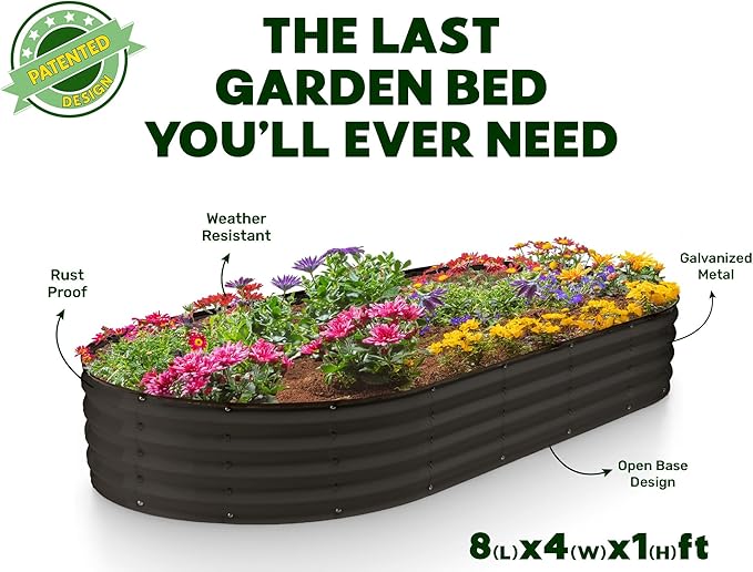 Galvanized Raised Garden Beds Outdoor // 8×4×1 ft (2-Pack) Planter Raised Beds for Gardening, Vegetables, Flowers // Large Metal Garden Box // Patented Tool-Free Design (Black)