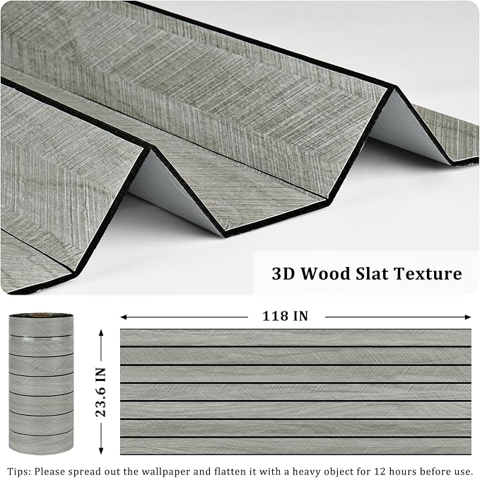 Grey Wood Wall Slat Panels Peel and Stick 3D Textured Fluted Wood Panels - Image 6