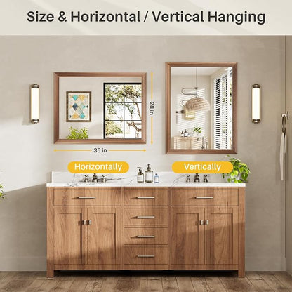 28x36 Inch Bathroom Mirror for Wall, Anti-Rust Walnut Wood Grain Metal Framed - Image 7