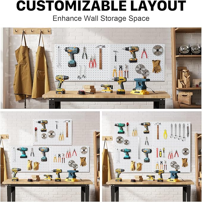 Peg Board, 4 Pack Metal Pegboard Panels White Pegboards Wall Organizer - Image 8