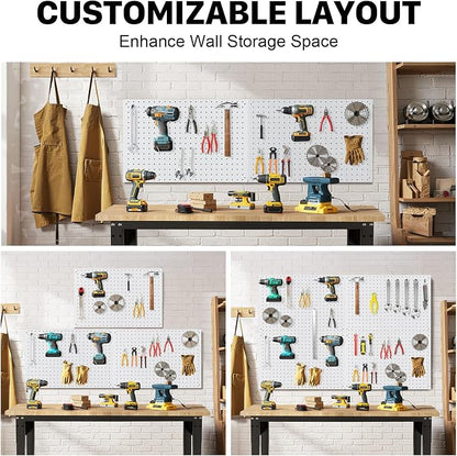Peg Board, 4 Pack Metal Pegboard Panels White Pegboards Wall Organizer - Image 8