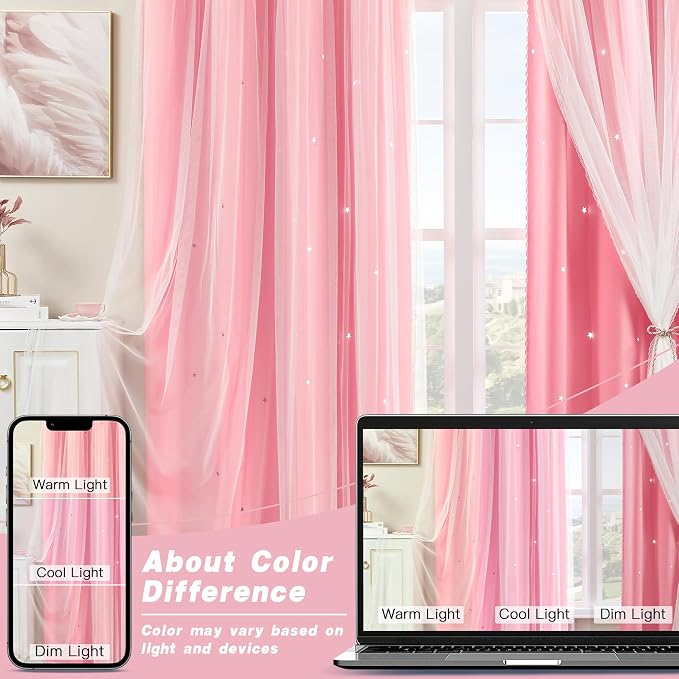 XiDi Pink Curtains for Bedroom Decor, Baby Pink Kids Blackout Curtains for - Image 7