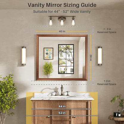 40x36 Inch Bathroom Mirror for Wall, Anti-Rust Walnut Wood Grain Metal Framed - Image 2