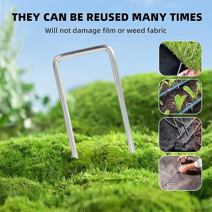 100 Pack Sturdy Garden Landscape Staples, 6 Inch Galvanized Steel Sod Pins Anti-Rust Stakes for Weed Barrier, Christmas Decorations and Landscaping Fabric.