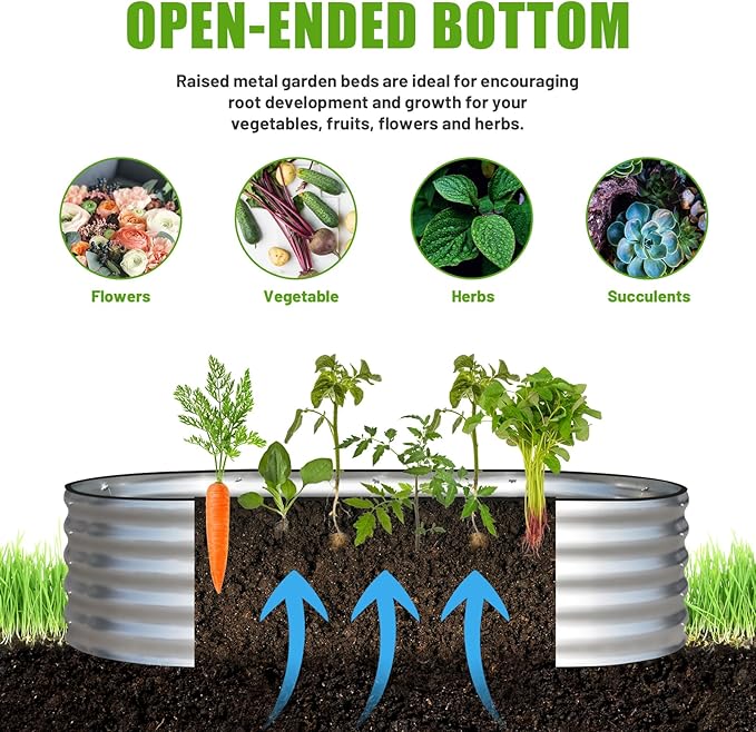 SnugNiture Galvanized Raised Garden Bed, 6x3x1.5ft Oval Metal Planter Box for Planting Outdoor Plants Vegetables