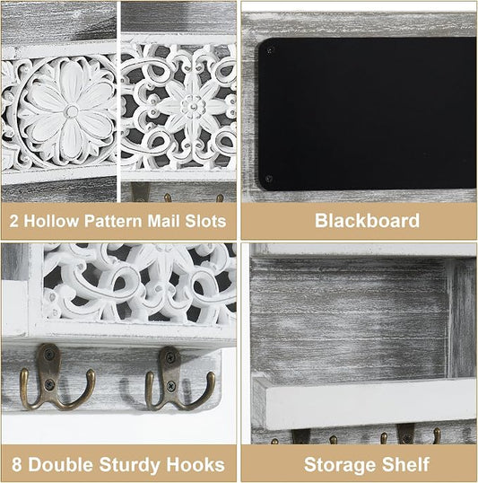 Mail Organizer Wall Mounted, 2 Slots Key Holder - Image 2
