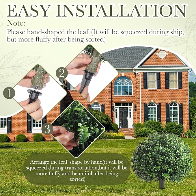 Yunlly 4 Pack 18" Artificial Boxwood Ball Bush Topiary Trees Fake Outdoor Plants, Realistic UV Resistance Faux Shrubs with Spike Greenery Topiary Potted for Front Porch Garden Yard Patio Indoor Decor