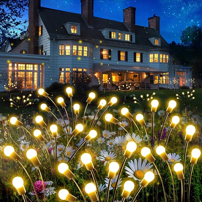 New Upgraded Solar Garden Lights, 8 Pack Solar Firefly Lights Outdoor, Solar Swaying Lights, Waterproof Solar Outdoor Fairy Lights for Yard Patio Pathway Wedding Decor (Warm White)