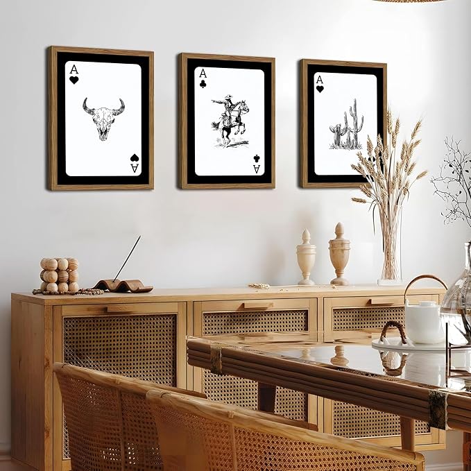 Western Cowboy Wall Art Set Of 3 Cowboy Print Playing Card Inspired - Image 7