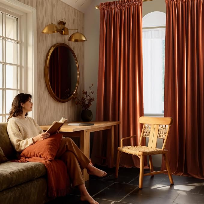NICETOWN Orange Velvet Curtains 84 inch Long - Image 3