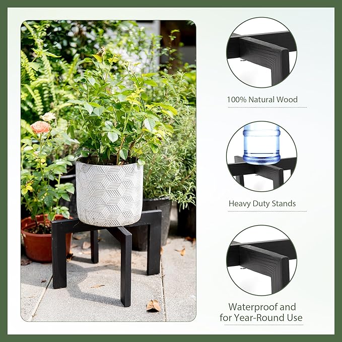 HPC DECOR 2 Pack Wood Plant Stand-Mid Century Modern Planter Stands-Wooden Flower Pot Stands Riser,Low Short Plant Stands Indoor-Modern Minimalist Wooden Stool for Plant Pot Holder, Fit 5-15 Inch Pot.