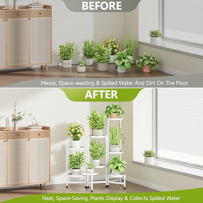 8 Tier Metal Plant Stand Indoor, Rotatable Corner Plant Shelf Outdoor, Tiered Flower Pot Display Stand, Multiple Plants Holder for Patio Living Room Balcony Garden Home Decor - White