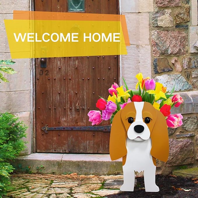 Brown King Cavalier Dog Planter Plant Pots,Cute Garden Dog Flower Planter,Dog Planters Birthday Gifts for Women,Office,Indoor/Outdoor Decor（9.45 * 8.66 * 13.39in）